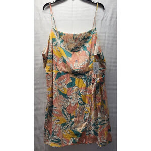 Nine West Dress Womens 3XL Floral Side Tie Faux Wrap Mini Spaghetti Strap